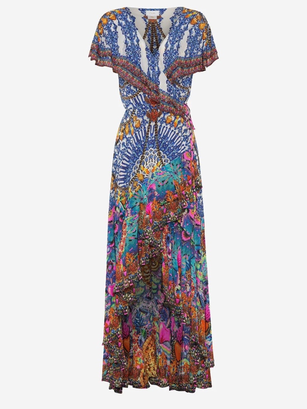 Camilla Silk Frill Sleeve High Low Wrap Dress Gown Gala Event PartyLucky Charms